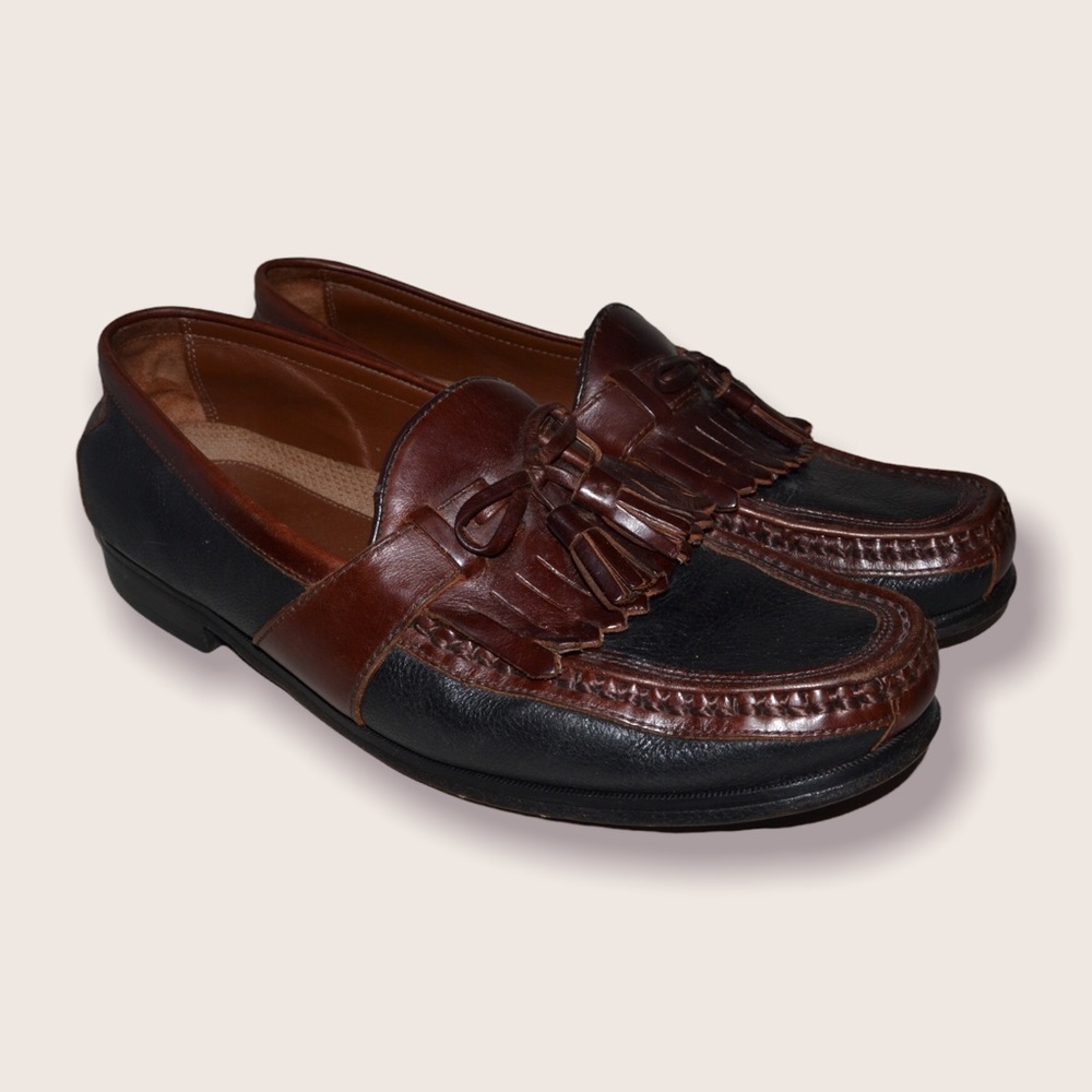 Johnston & Murphy Kiltie Tassel Black & Brown Leather Loafers Sz 10.5 Men